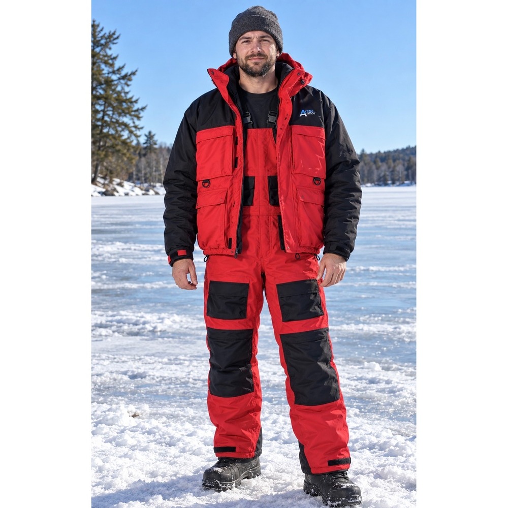 Arctic Armor IDIGEAR Ice Fishing Suit Jacket Bibs Red Black Mens Medium Insultex
